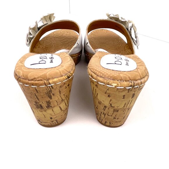 B.O.C. Born Manona White Leather Wedge Flower Sandals Cork Heel Size 7M - Picture 7 of 12